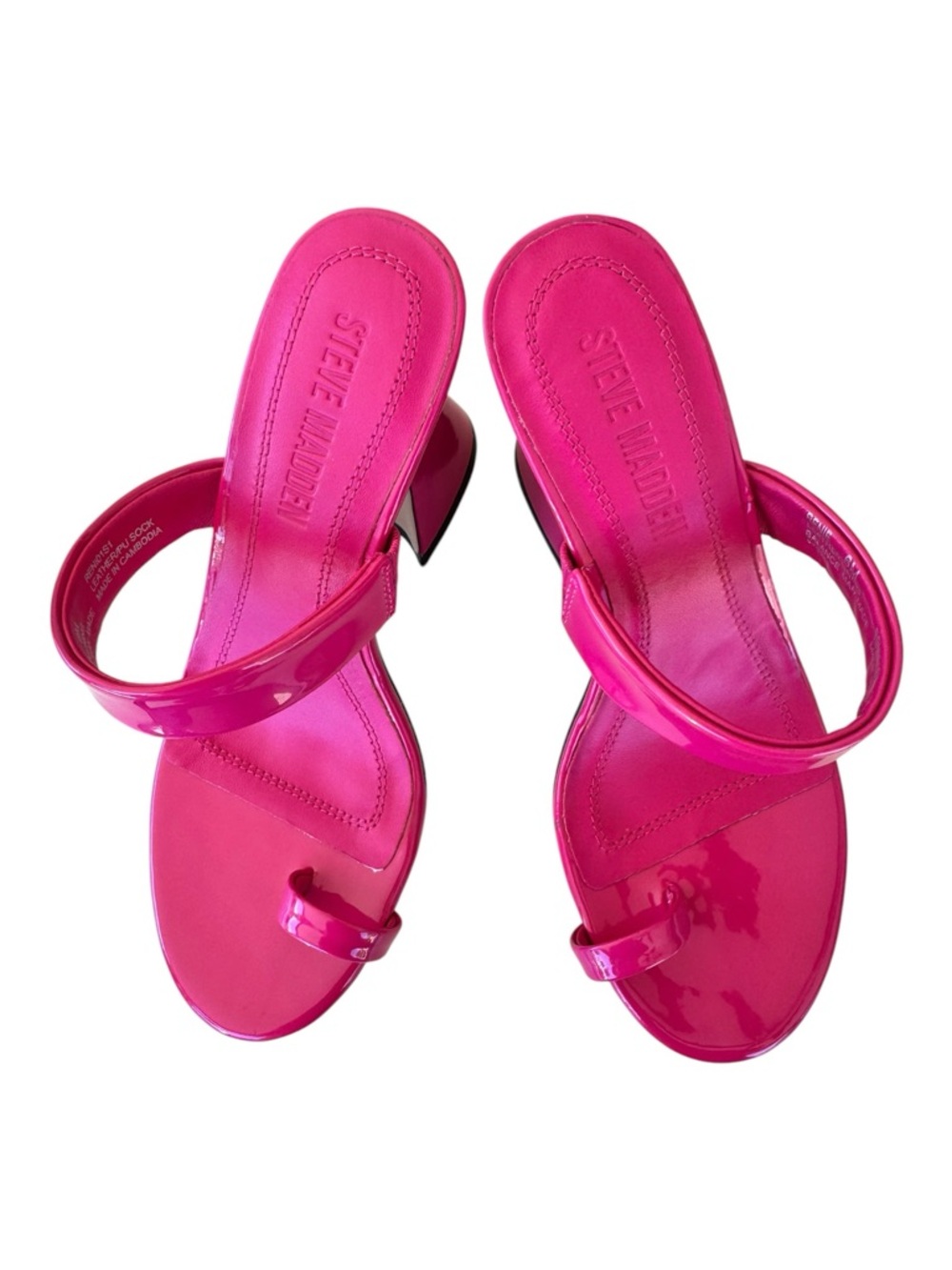 NWT Steve Madden Renie Hot Pink Patent Toe-Loop Heeled Mules Women's 6